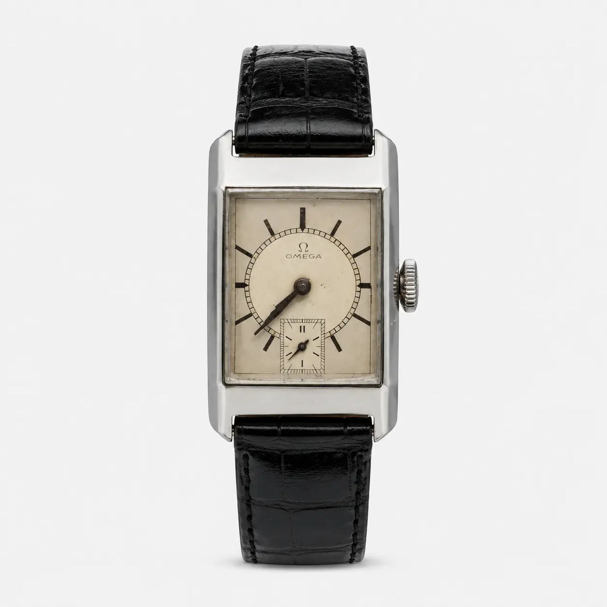 Omega with Original Two Tone Dial in Deco Style Stainless Steel Case 1934