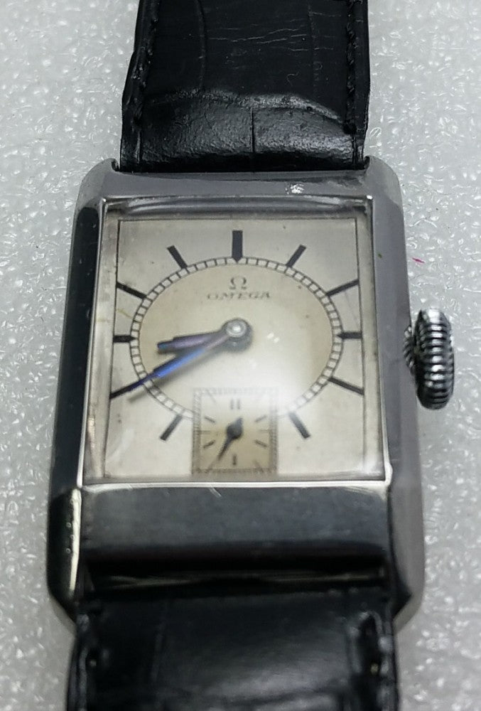 Omega with Original Two Tone Dial in Deco Style Stainless Steel Case 1934