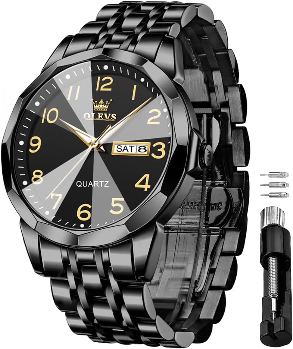 OLEVS Stainless Steel Quartz Men's Watch – Gold, Blue, Black or White Dial