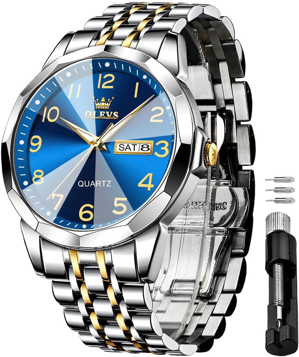 OLEVS Stainless Steel Quartz Men's Watch – Gold, Blue, Black or White Dial
