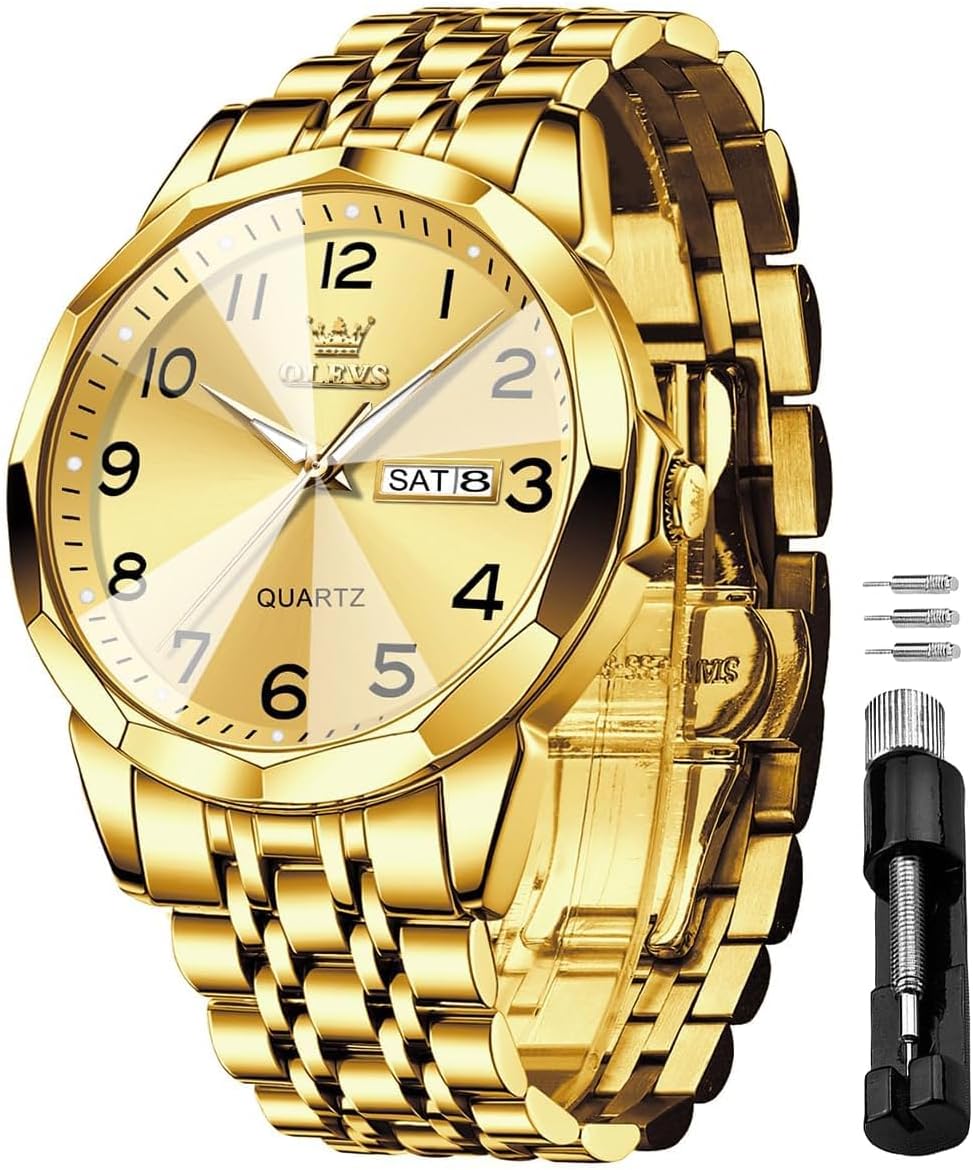 OLEVS Stainless Steel Quartz Men's Watch – Gold, Blue, Black or White Dial