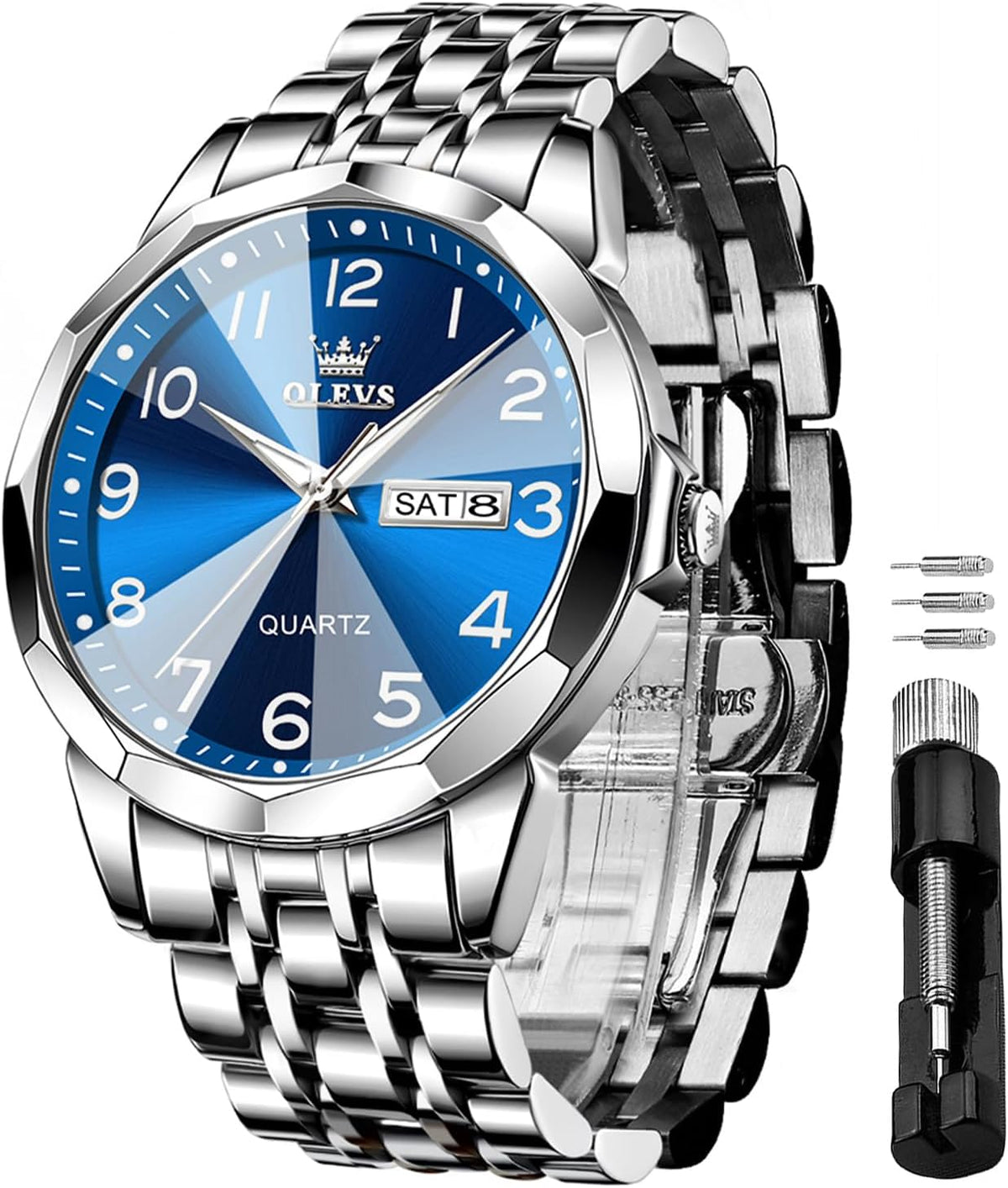 OLEVS Stainless Steel Quartz Men's Watch – Gold, Blue, Black or White Dial