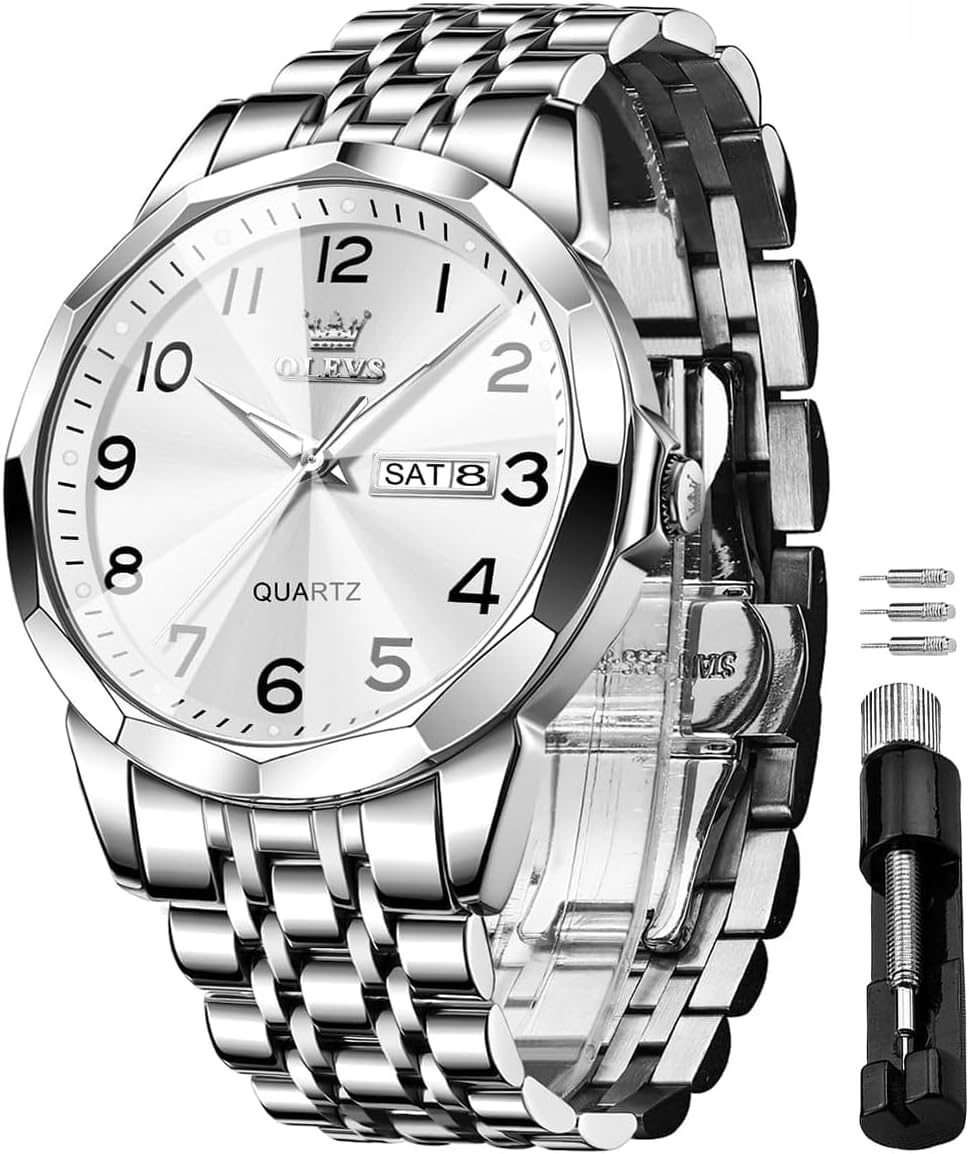 OLEVS Stainless Steel Quartz Men's Watch – Gold, Blue, Black or White Dial