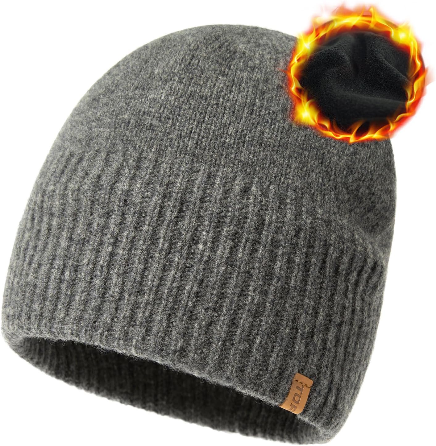 TOP-EX PolarWool™ Oversized L/XL/XXL 100% Merino Wool Beanie Fleece Lined Cuffed Watch Fisherman Cap