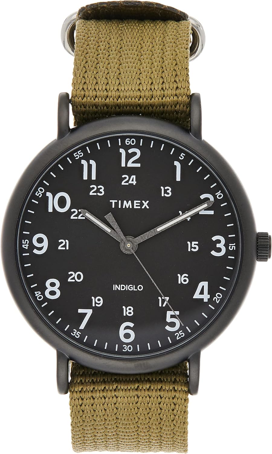 Timex Weekender XL 43 mm Men Black Case Olive Fabric Strap Watch