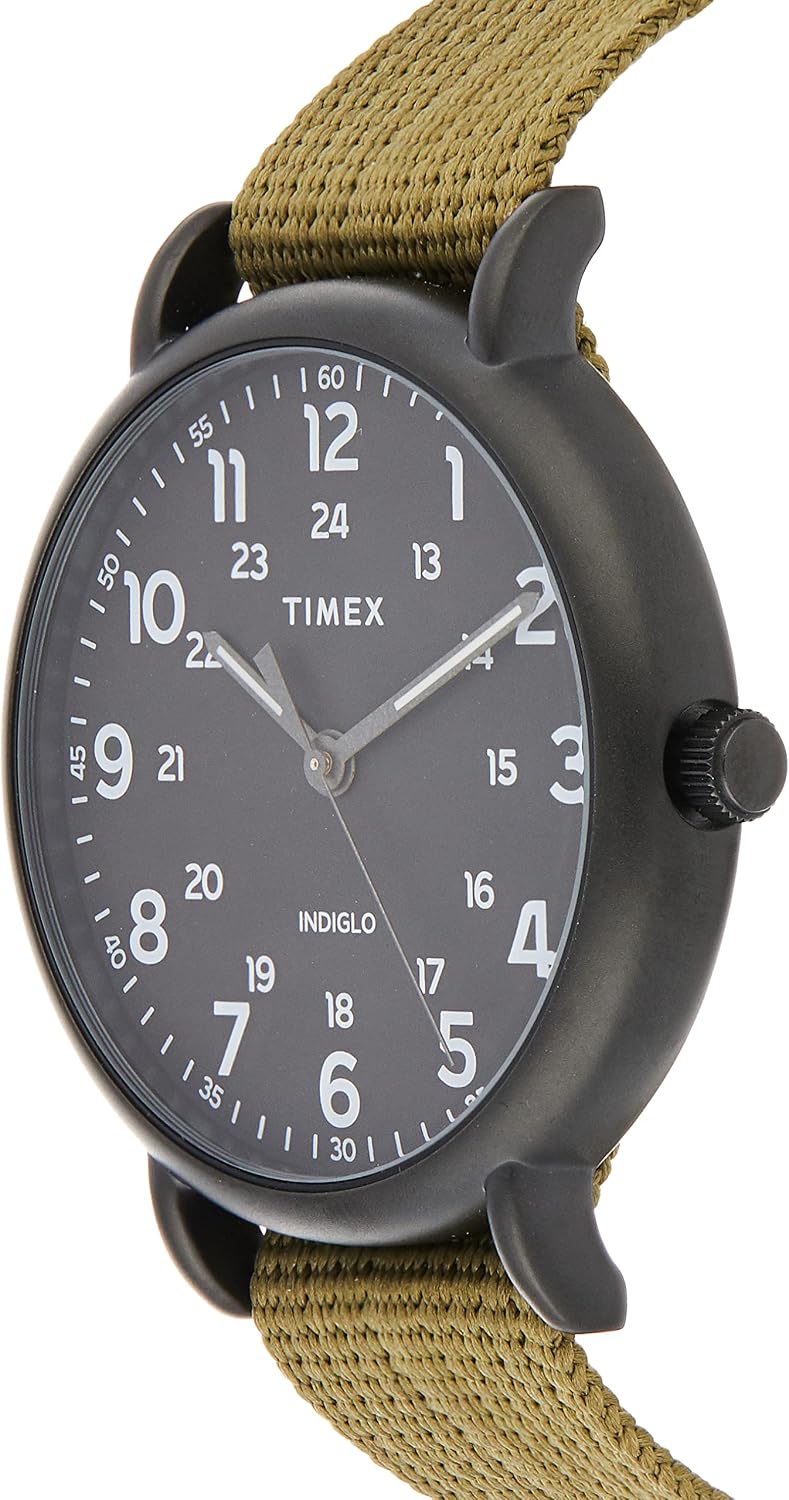 Timex Weekender XL 43 mm Men Black Case Olive Fabric Strap Watch