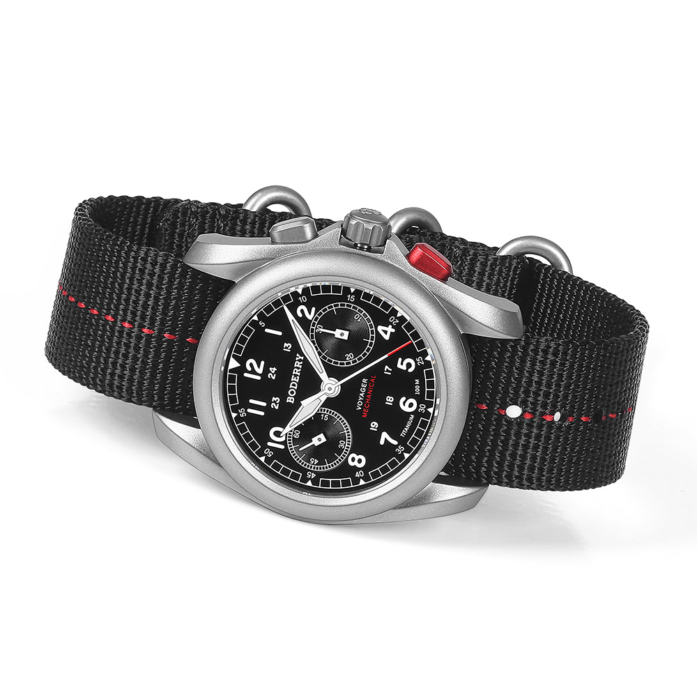 VOYAGER Chronograph - Titanium Mechanical Field Watch, 100M Water Resistant | Black
