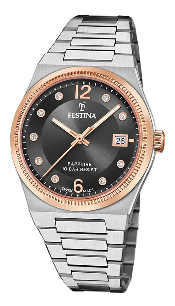 FESTINA Swiss Made Quartz 35 mm Rose Gold Black Dial Women's Watch