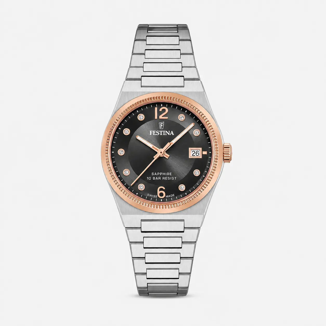 FESTINA Swiss Made Quartz 35 mm Rose Gold Black Dial Women's Watch