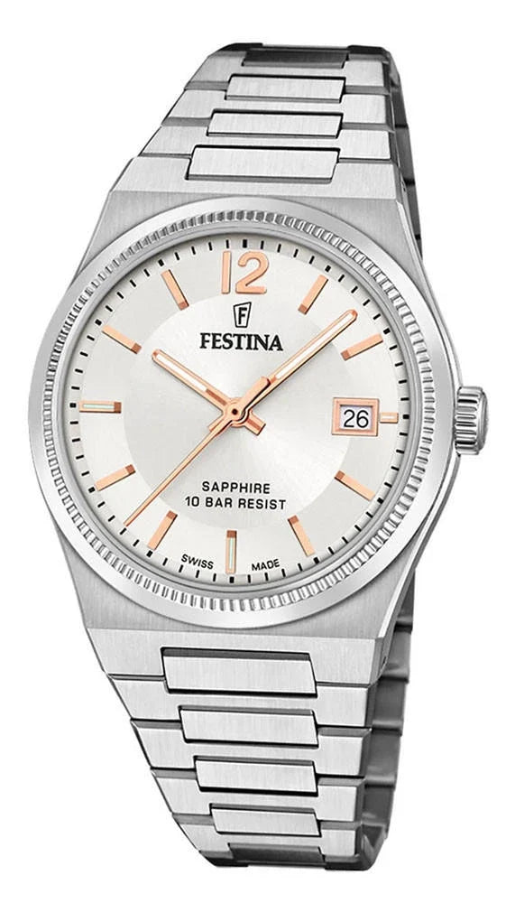 FESTINA Swiss Made Quartz 35 mm Stainless Steel Silver Dial Women's Watch
