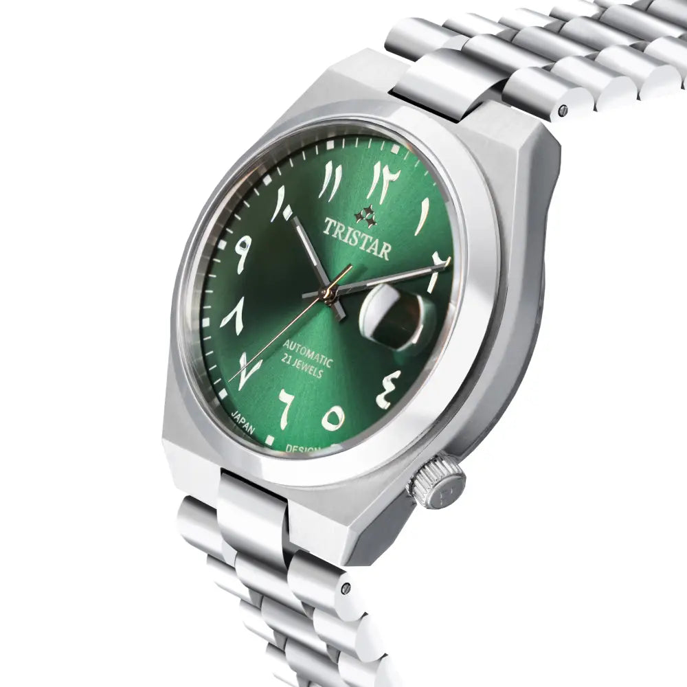Tristar Automatic Green Dial Arabic Dial Stainless Steel Men's Watch