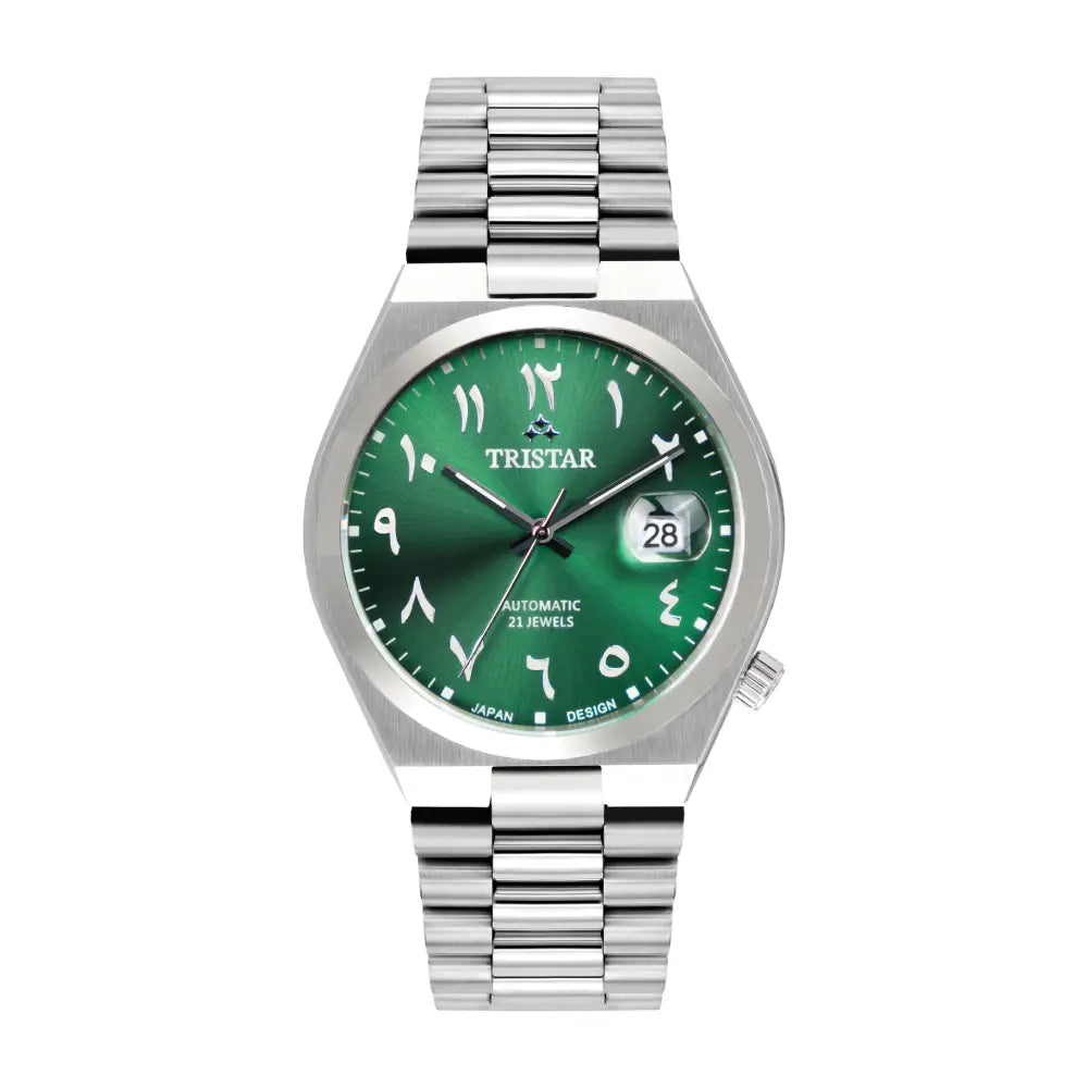 Tristar Automatic Green Dial Arabic Dial Stainless Steel Men's Watch