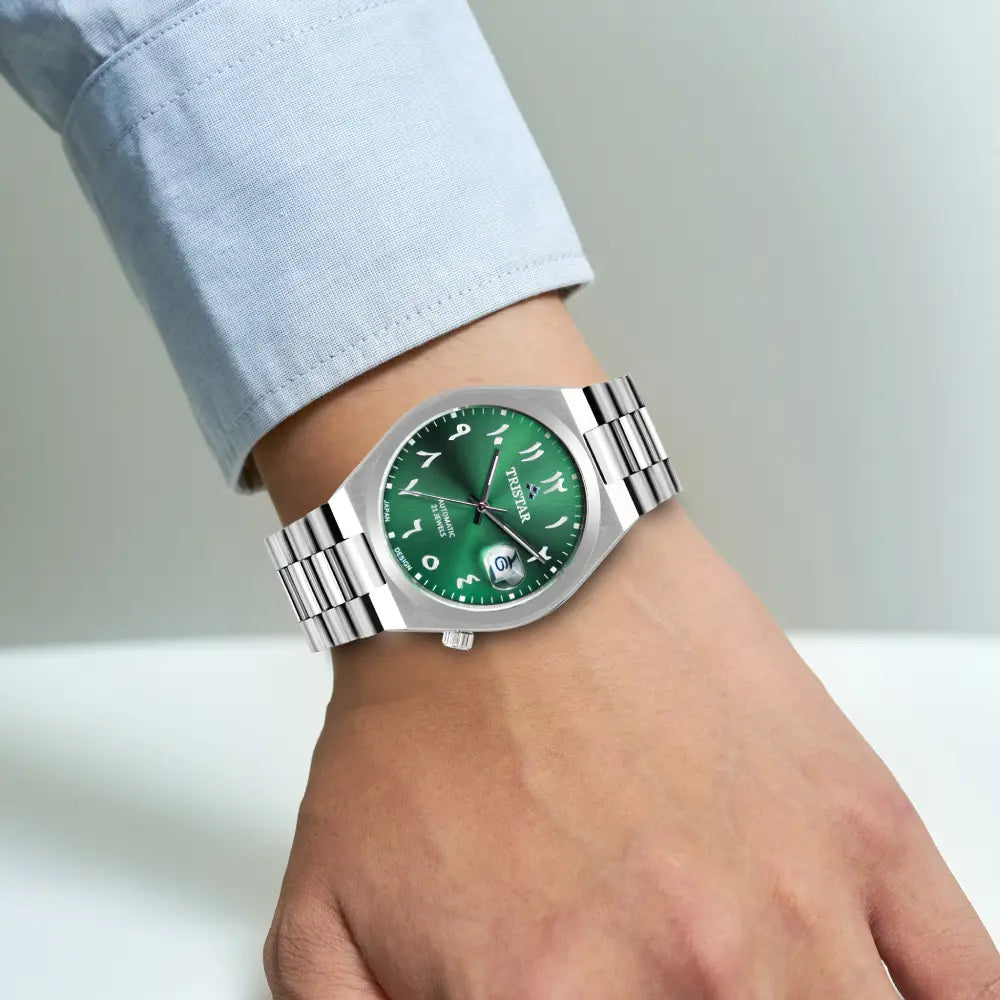Tristar Automatic Green Dial Arabic Dial Stainless Steel Men's Watch