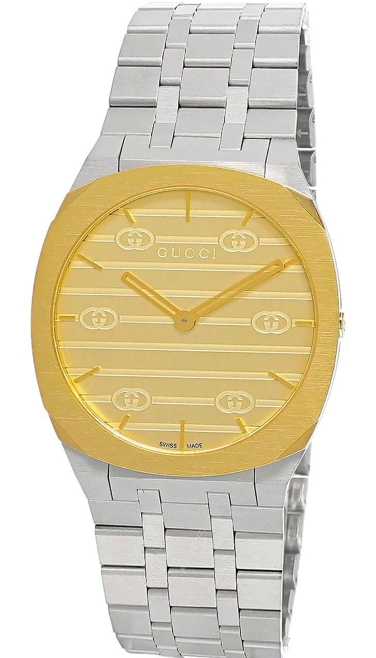 GUCCI 25H 38 mm Quartz Stainless Steel Gold Dial Men's Watch