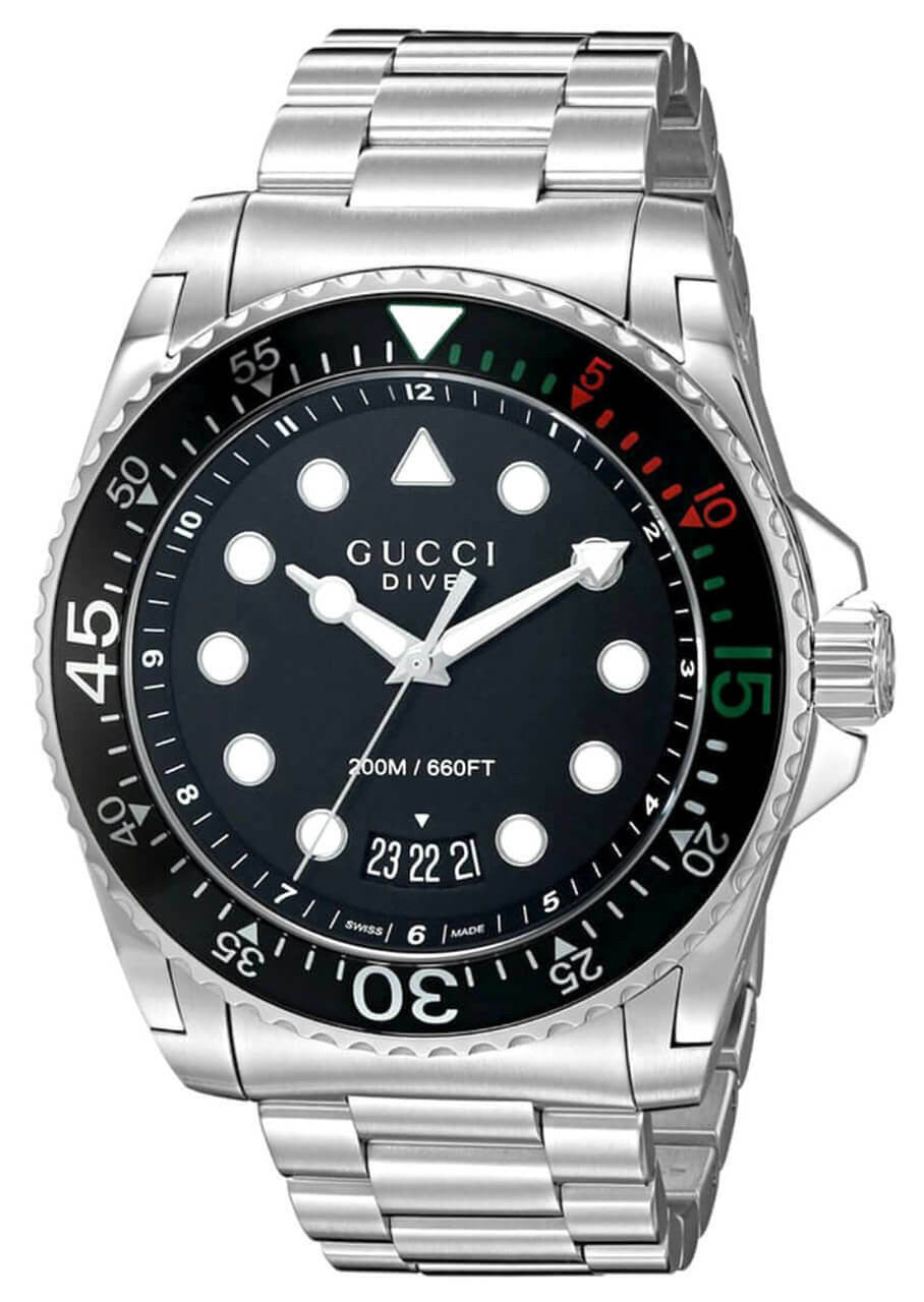 GUCCI Dive 45 mm Stainless Steel Black Matte Dial Rotating Bezel Men's Watch