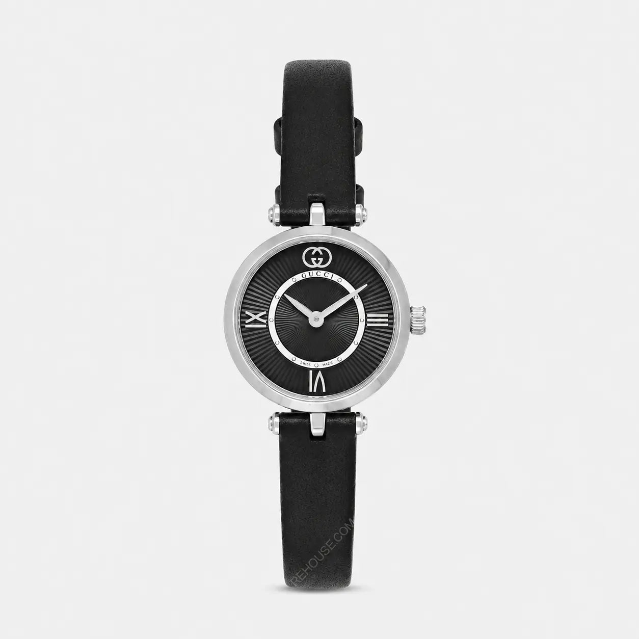 GUCCI Model 2000 Quartz 24 mm Black Leather Women's Watch