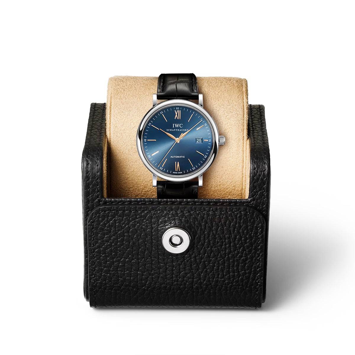 Portofino 40 mm Blue/Rose Dial Men's Leather Strap Watch