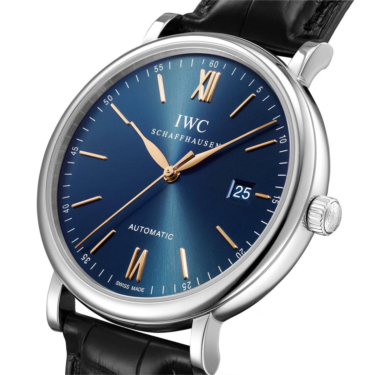 Portofino 40 mm Blue/Rose Dial Men's Leather Strap Watch