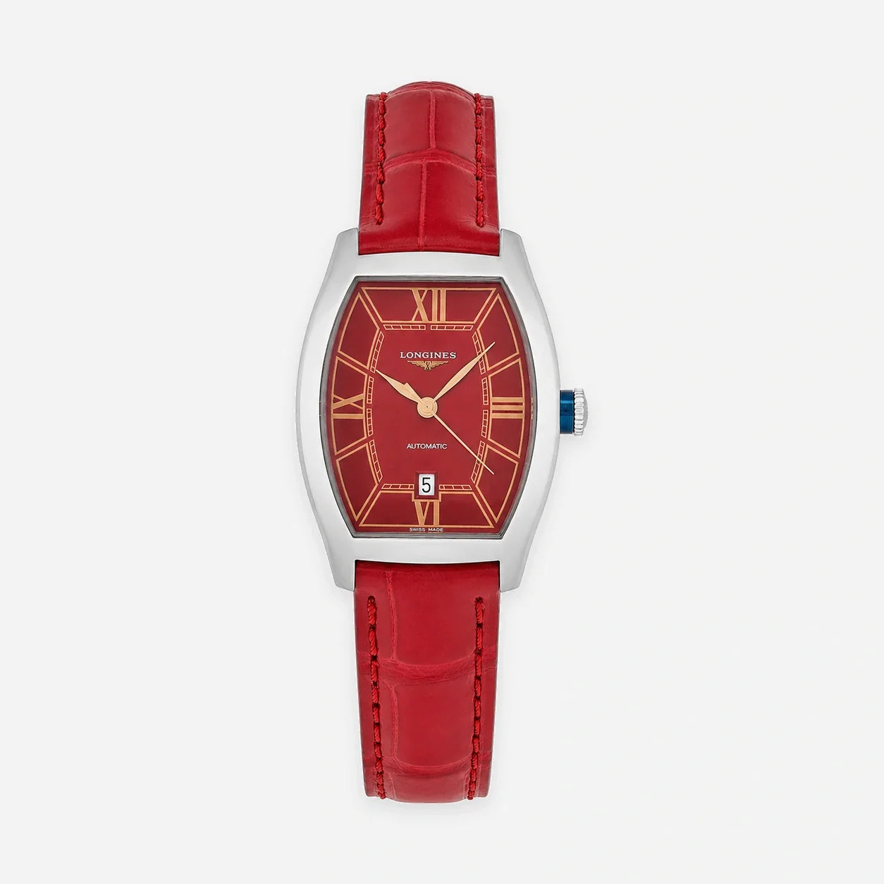 LONGINES Evidenza Automatic 30 mm Red Dial Leather Women's Watch