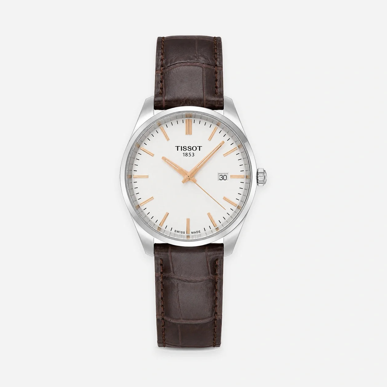 TISSOT PR 100 Quartz 40 mm Silver Dial Brown Leather Men's Watch