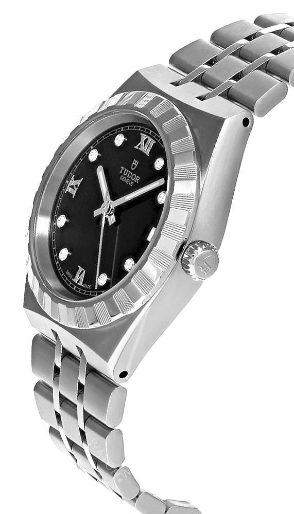 TUDOR Royal Black Diamond Dial 34 mm Stainless Steel Women's Watch
