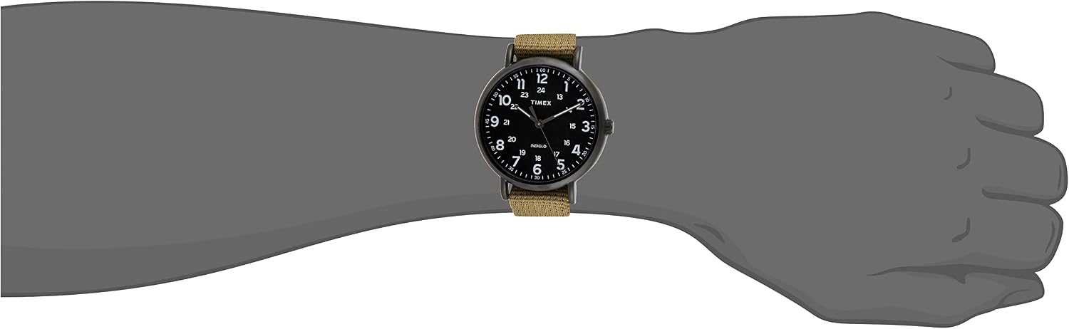Timex Weekender XL 43 mm Men Black Case Olive Fabric Strap Watch