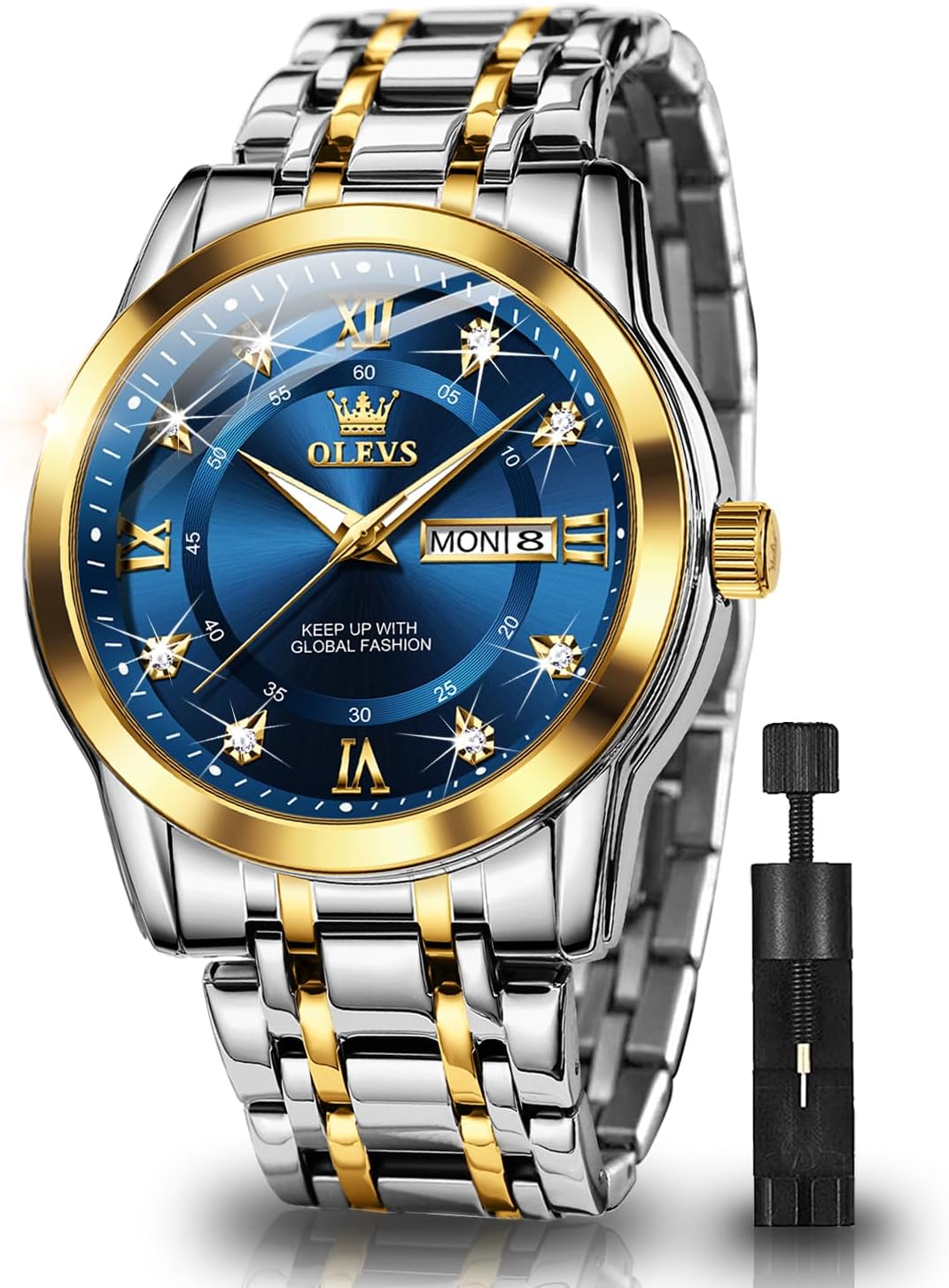 OLEVS Stainless Steel Quartz Men's Watch – Gold, Blue, Black or White Dial