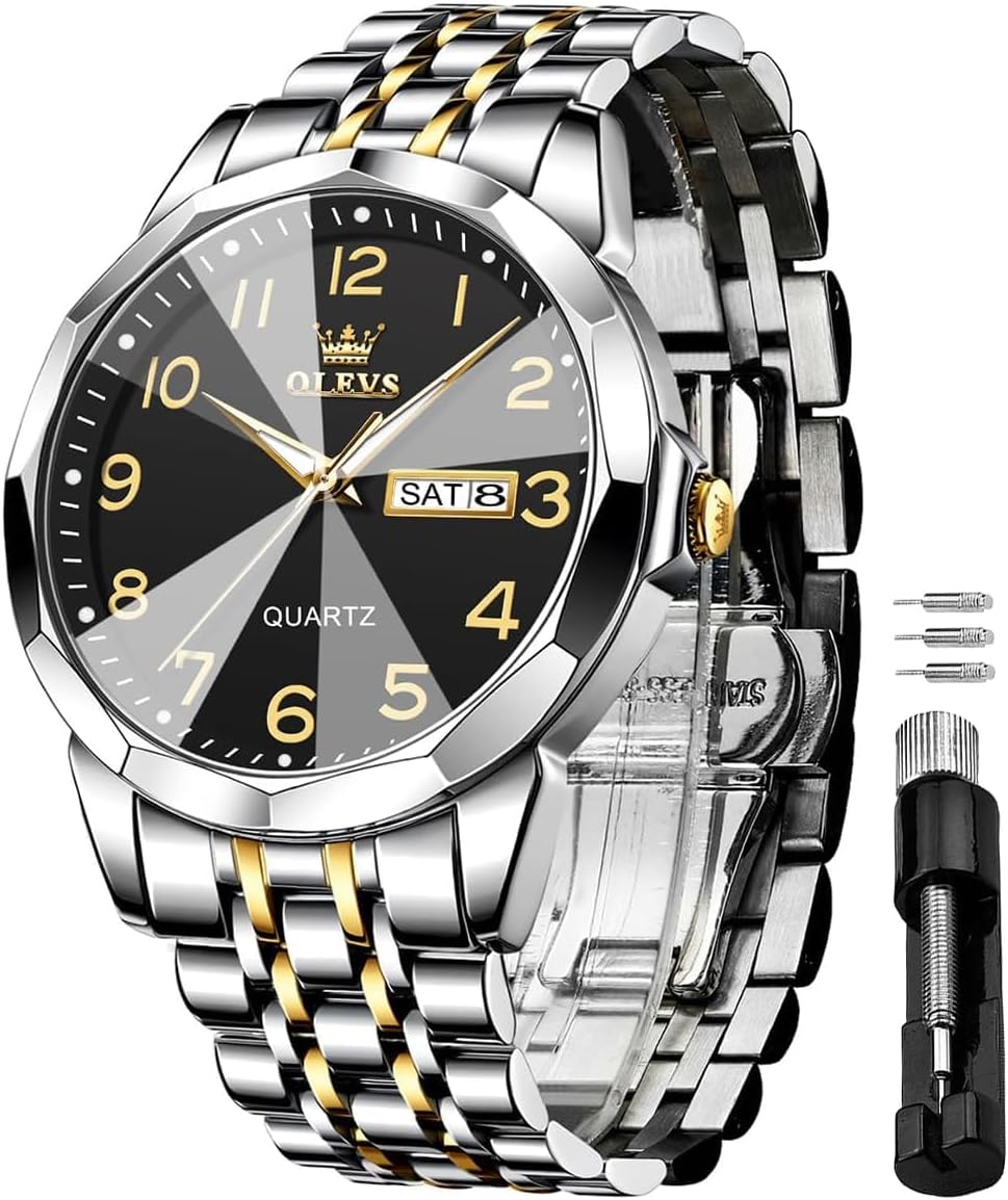 OLEVS Stainless Steel Quartz Men's Watch – Gold, Blue, Black or White Dial
