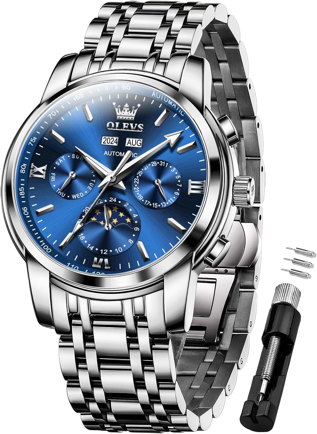 OLEVS Stainless Steel Quartz Men's Watch – Gold, Blue, Black or White Dial