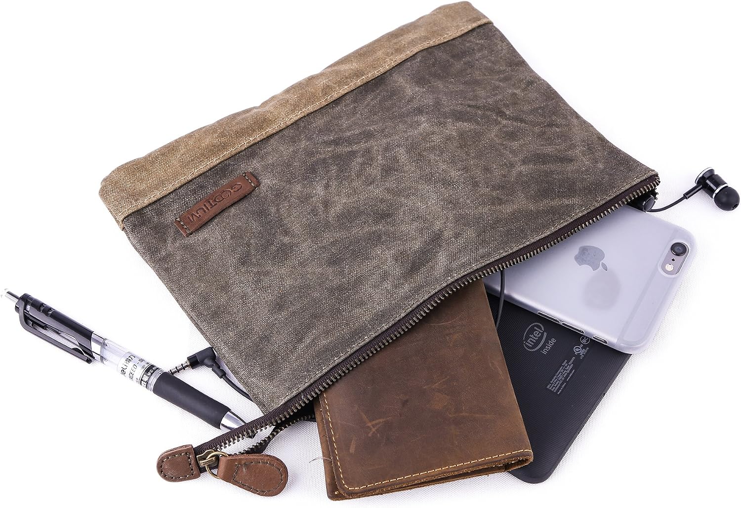 GOOTIUM Waxed Canvas Zip Pouch Set - Zippered Makeup Bag Office Supply Folio Pencil Bag Multipurpose Organizer Accessories Holder (2 PACK)