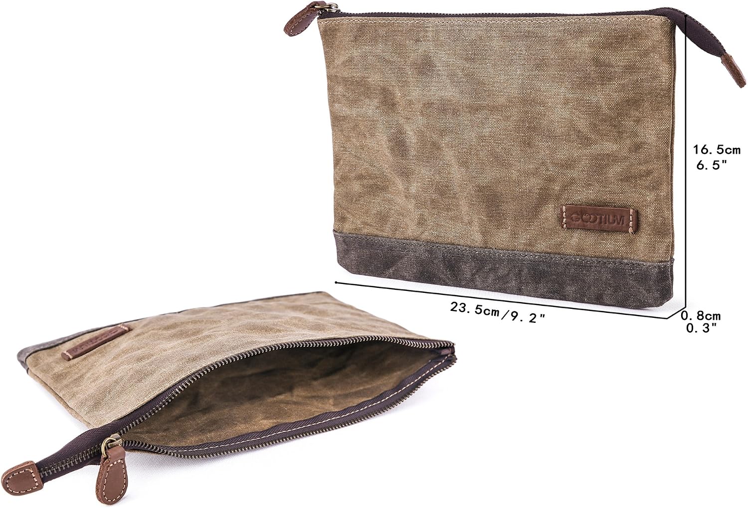 GOOTIUM Waxed Canvas Zip Pouch Set - Zippered Makeup Bag Office Supply Folio Pencil Bag Multipurpose Organizer Accessories Holder (2 PACK)