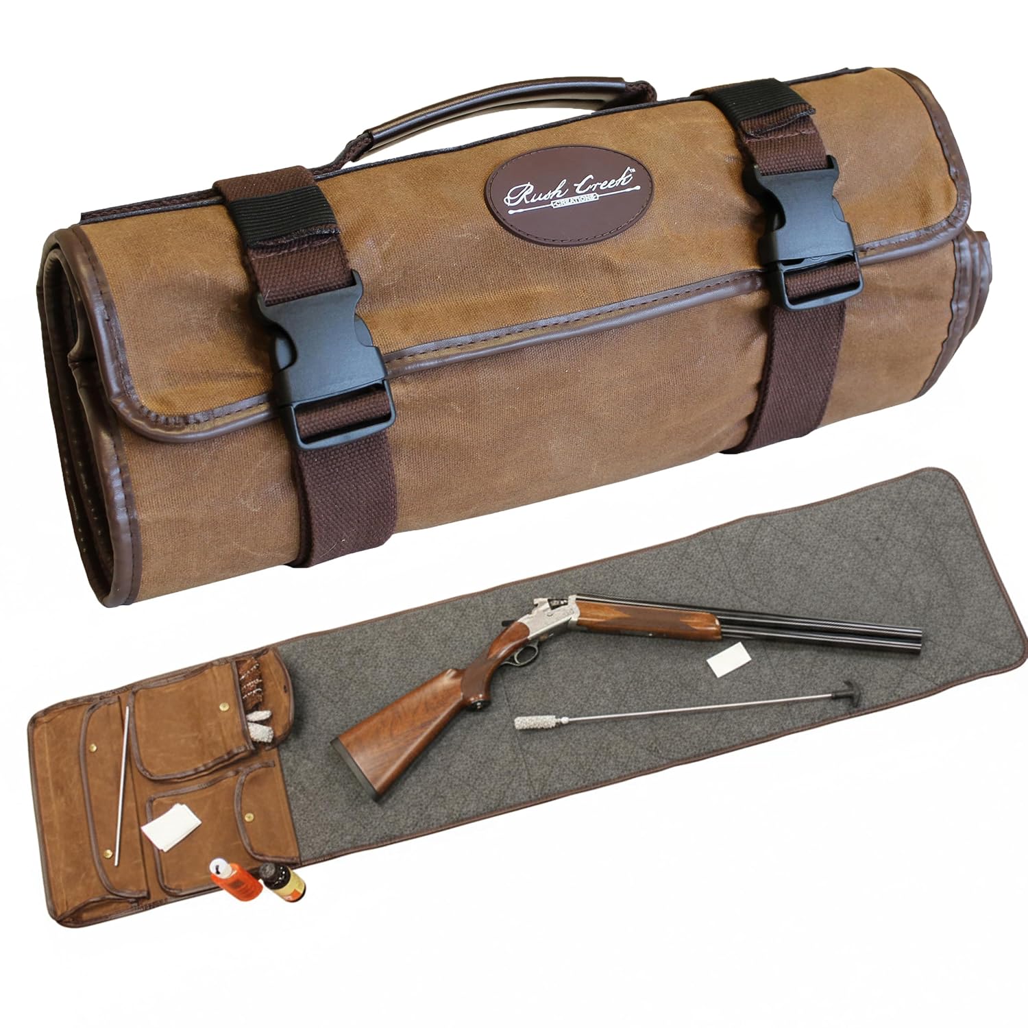 Rush Creek Creations Gun Cleaning Mat – Heavy Duty Waxed Canvas Rifle & Pistol Cleaning Mat, Weather-Resistant Gun Workbench Pad with Handle for Shooting, Hunting & Maintenance