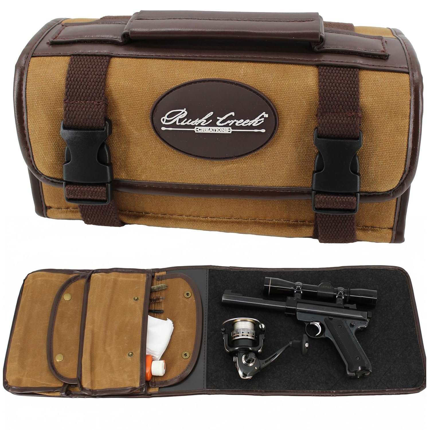 Rush Creek Creations Gun Cleaning Mat – Heavy Duty Waxed Canvas Rifle & Pistol Cleaning Mat, Weather-Resistant Gun Workbench Pad with Handle for Shooting, Hunting & Maintenance