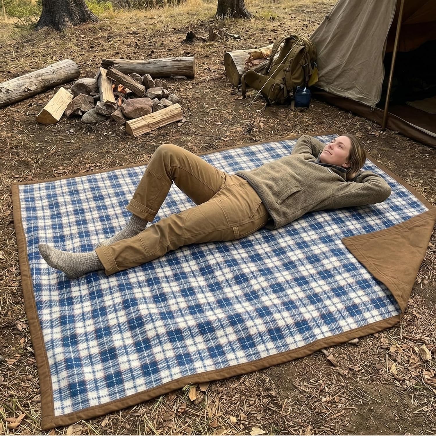 WP West Path Waxed Canvas Camping Blanket & Bedroll – Waterproof Canvas Blanket, Oilskin Outdoor Blanket, Camp Blanket, Bushcraft Ground Cloth (Olive, Regular)