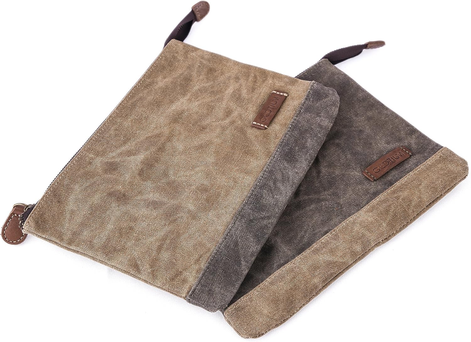 GOOTIUM Waxed Canvas Zip Pouch Set - Zippered Makeup Bag Office Supply Folio Pencil Bag Multipurpose Organizer Accessories Holder (2 PACK)