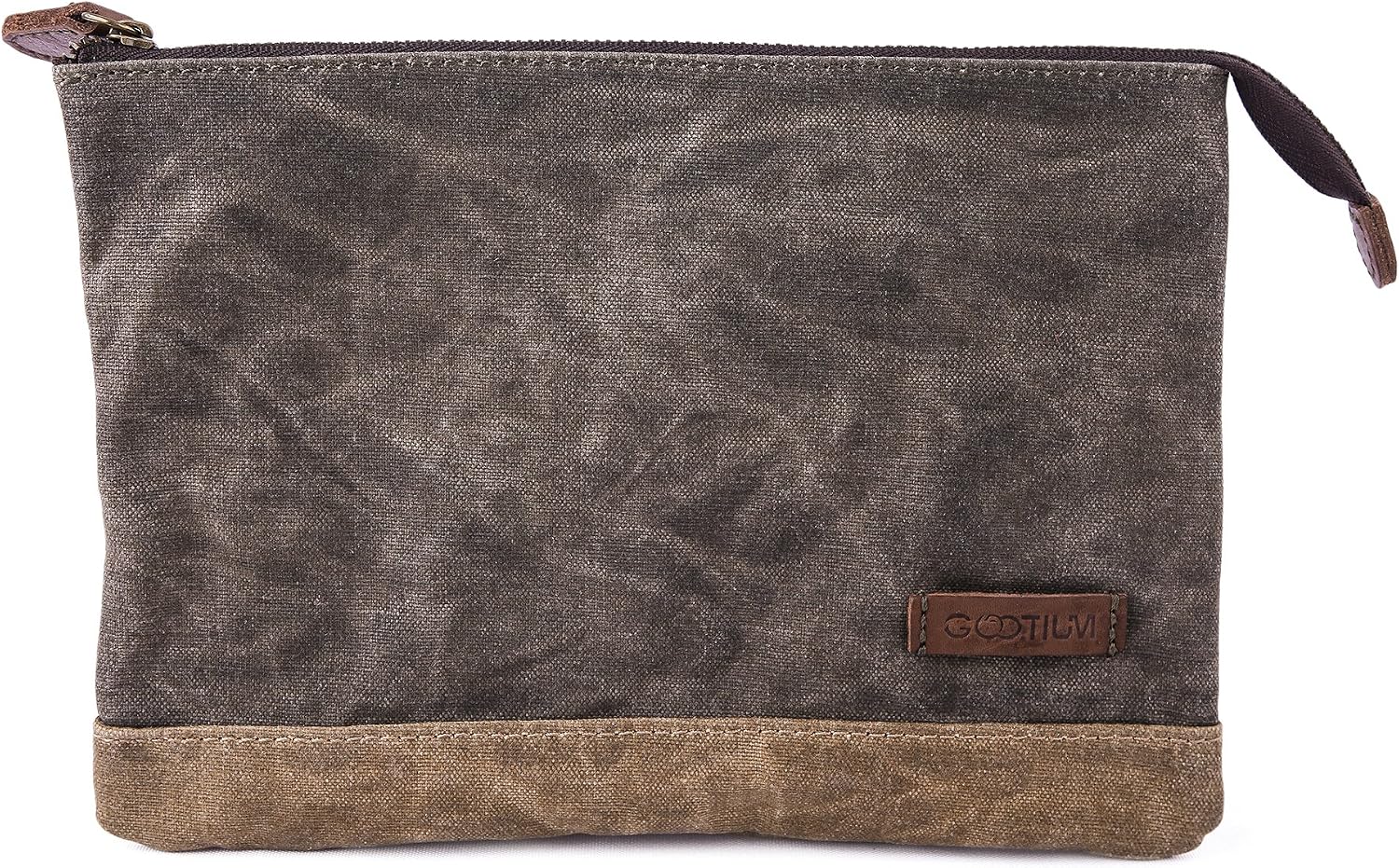 GOOTIUM Waxed Canvas Zip Pouch Set - Zippered Makeup Bag Office Supply Folio Pencil Bag Multipurpose Organizer Accessories Holder (2 PACK)