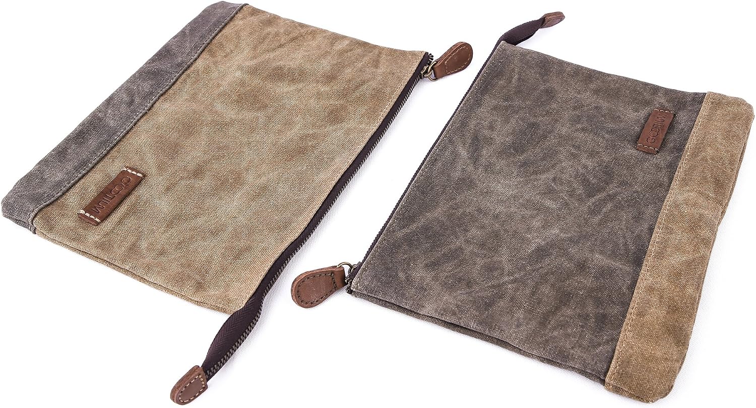 GOOTIUM Waxed Canvas Zip Pouch Set - Zippered Makeup Bag Office Supply Folio Pencil Bag Multipurpose Organizer Accessories Holder (2 PACK)