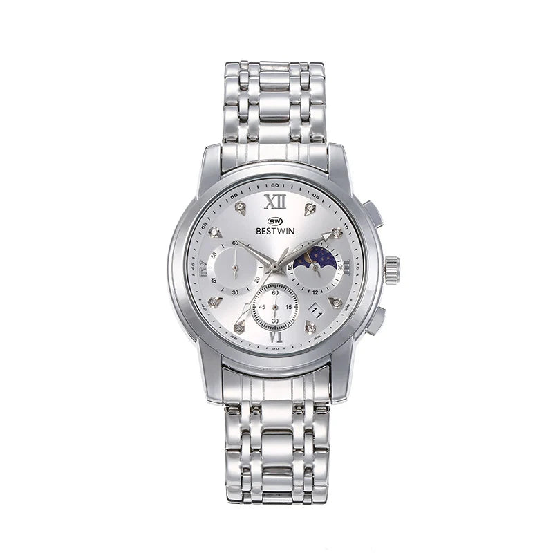 Bestwin Men's Watch Classic Moon Phase Star Six-Hand Movement Male Wristwatch