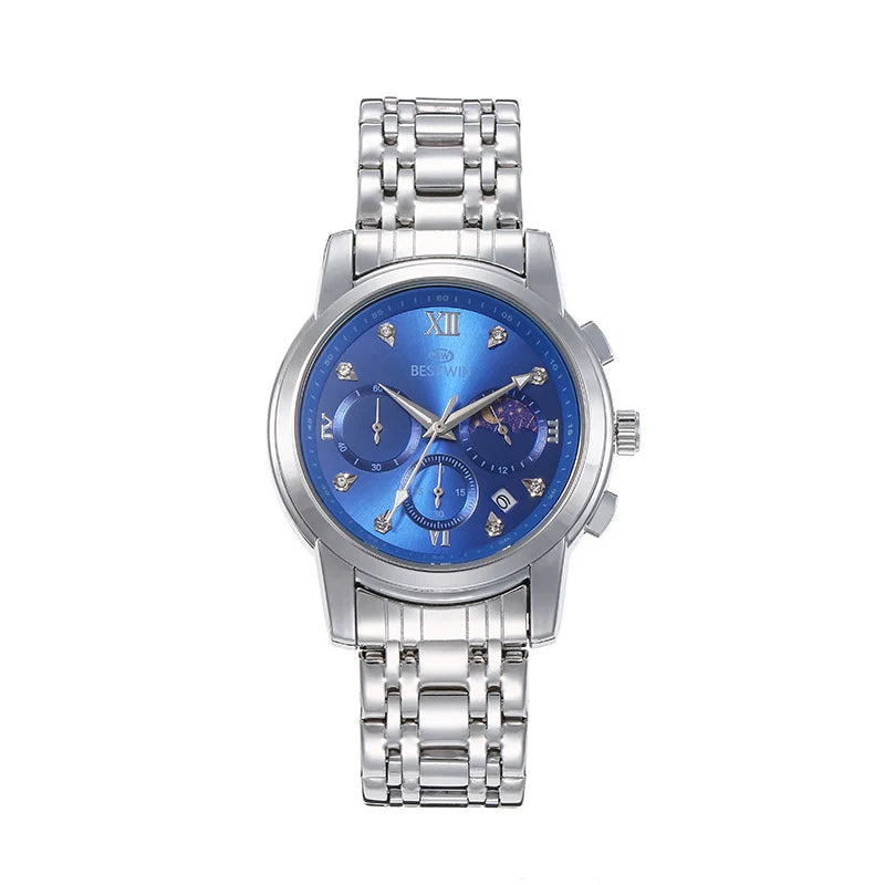 Bestwin Men's Watch Classic Moon Phase Star Six-Hand Movement Male Wristwatch