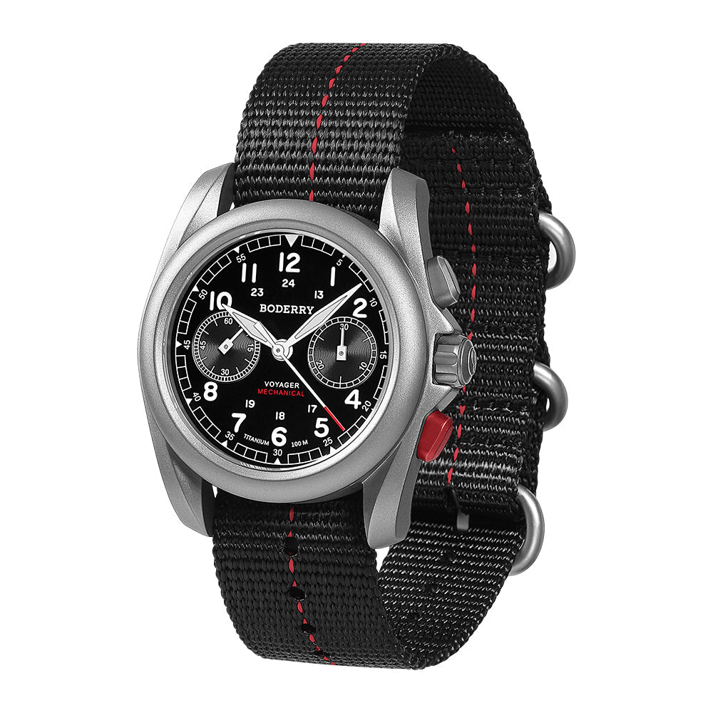 VOYAGER Chronograph - Titanium Mechanical Field Watch, 100M Water Resistant | Black