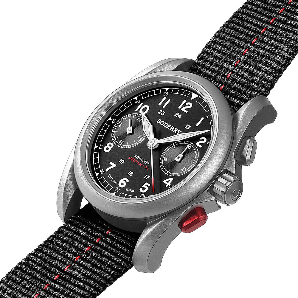 VOYAGER Chronograph - Titanium Mechanical Field Watch, 100M Water Resistant | Black