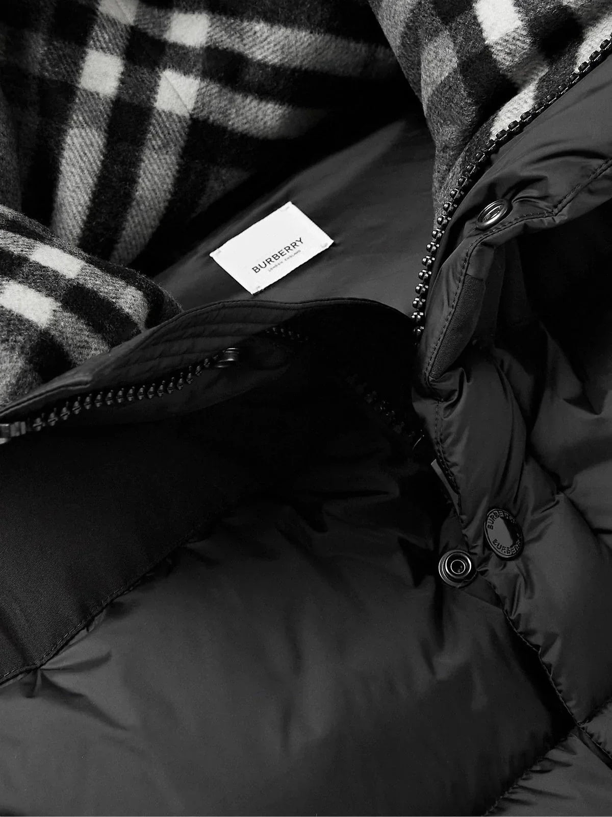 Convertible Hooded Quilted Nylon Down Jacket – Black