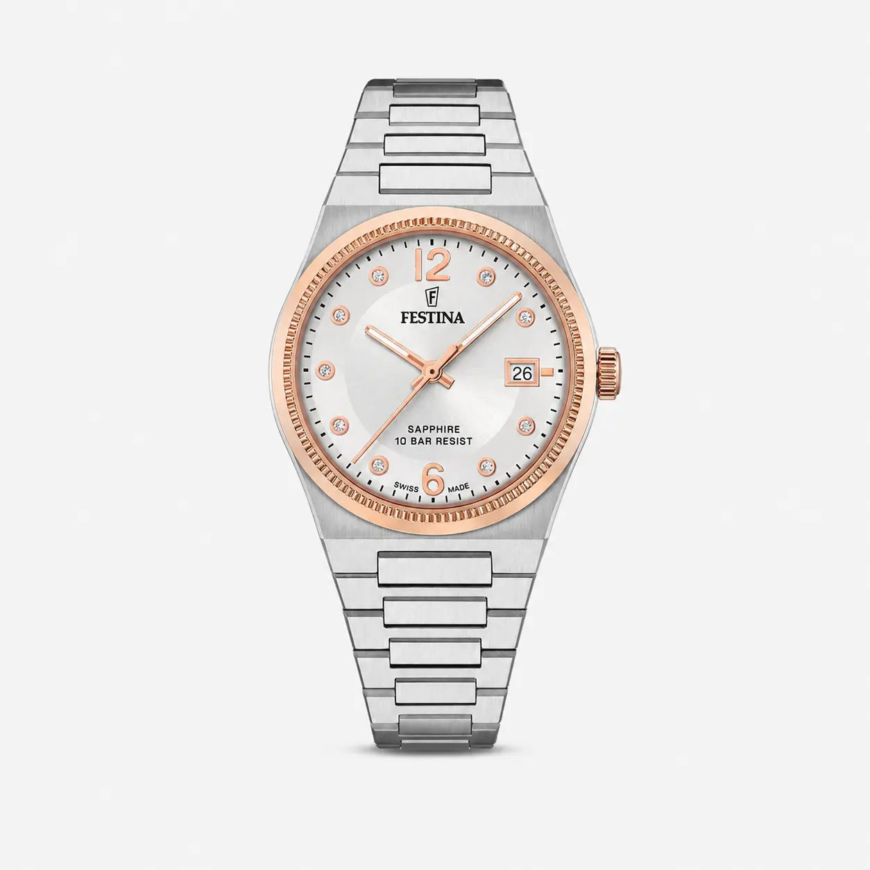FESTINA Swiss Made Quartz 35 mm Rose Gold Silver Dial Women's Watch