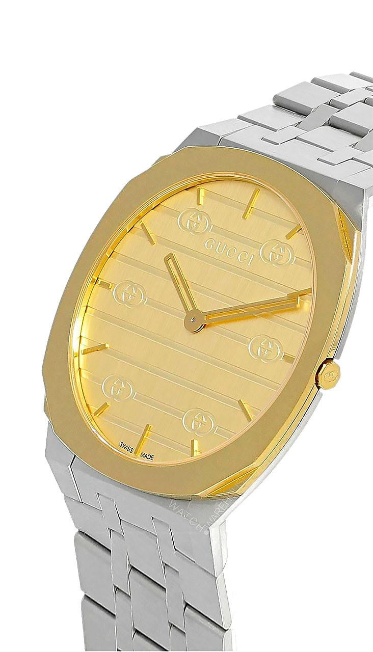 GUCCI 25H 38 mm Quartz Stainless Steel Gold Dial Men's Watch
