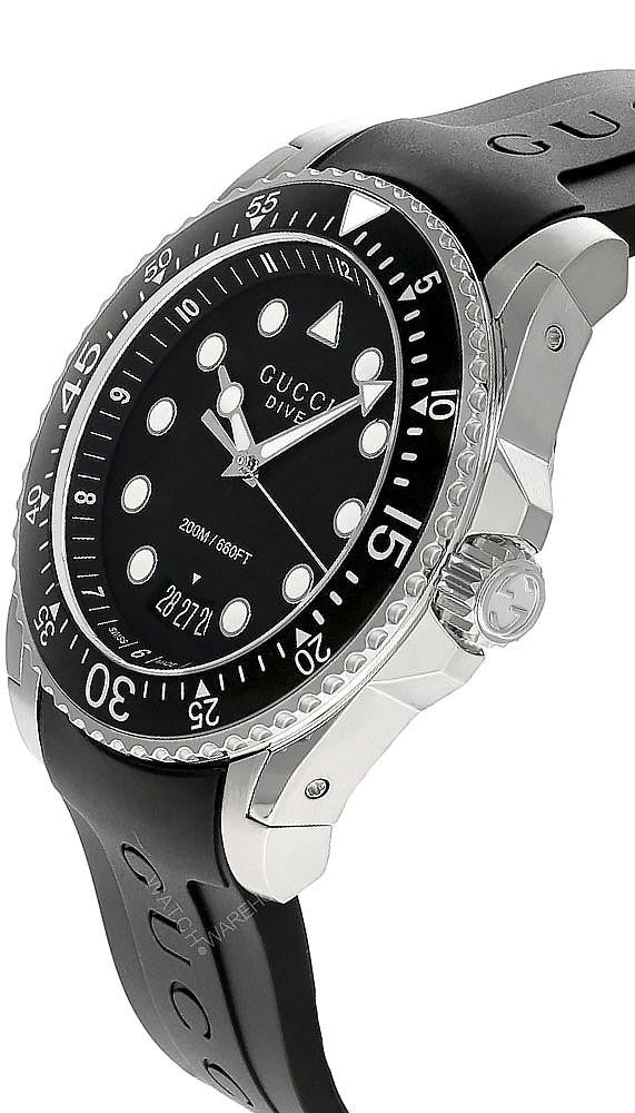 GUCCI Dive 45 mm Quartz Stainless Steel Black Rubber Men's Watch
