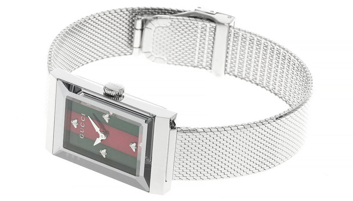 GUCCI G-Frame 21MMx34 mm Green/Red MOP Dial Mesh Bracelet Watch