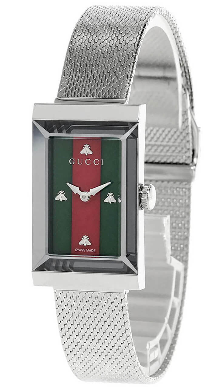 GUCCI G-Frame 21MMx34 mm Green/Red MOP Dial Mesh Bracelet Watch