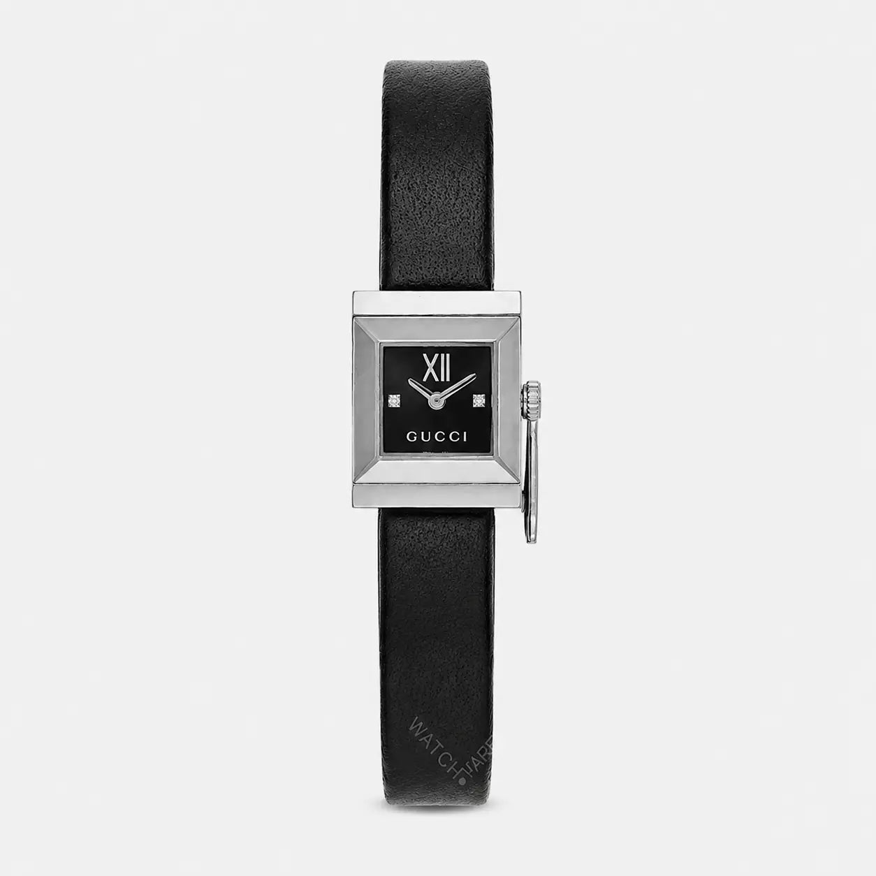 GUCCI G-Frame Quartz Stainless Steel 14x18 mm Black Dial Leather Women's Watch