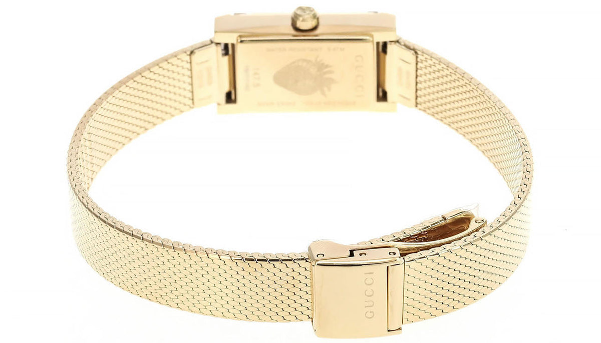 GUCCI G-Frame White, Red, Navy Gold PVD Mesh Bracelet Watch