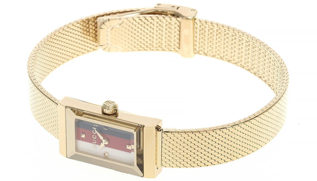 GUCCI G-Frame White, Red, Navy Gold PVD Mesh Bracelet Watch